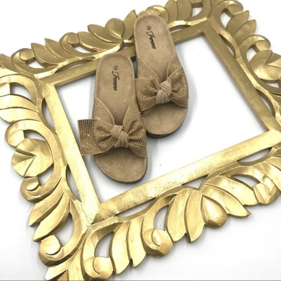 Embellished Bow Cork Slides in Beige - Picture 2 of 8